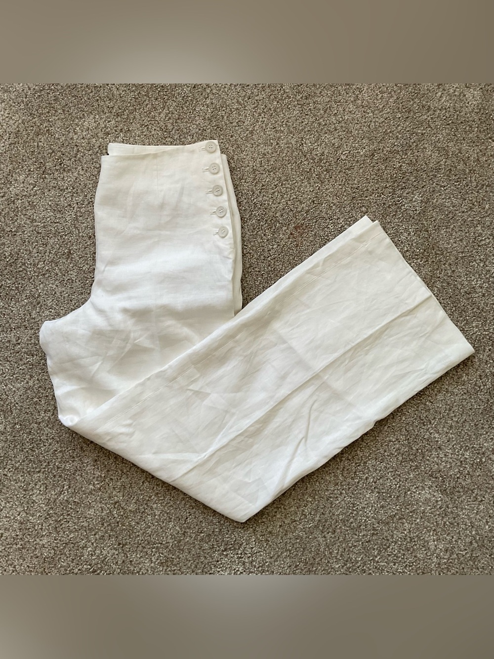 Talbots White Wide-Leg Linen Pants with Side Buttons